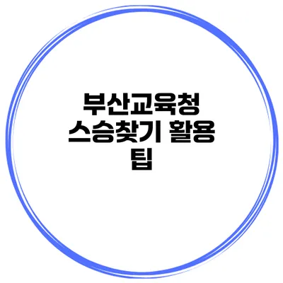 부산교육청 스승찾기 활용 팁